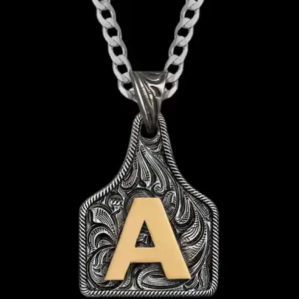 Medium Initial Cow Tag Necklace 